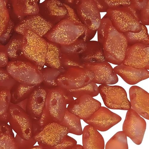 GemDuo Beads, 2-Hole Diamond Shaped Czech Glass Beads 5x8mm 10 Grams Frozen Matte Hot Red
