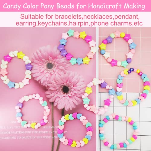 JJzxwish 1605 Pcs Hair Beads for Braids with Elastic Rubber Band Threaders Kit, Candy Color Acrylic Mickey Heart Star Alphabet Beads Pastel Pony Bead Kandi Bead for Bracelet Jewelry Making DIY Craft - color: Mickey Hair Beads