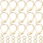 Beebeecraft 1 Box 20Pcs Leverback Earring Findings 18K Gold Plated French Earring Hooks 15.6x10mm Ear Wire Clip Earring Connector with 20Pcs Open Jump Rings for Jewelry Making - color: Gold Leverback Earring
