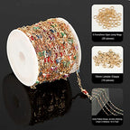 16.4 Feet Gold Plated Necklace Chain for Jewelry Making, Colorful Rhinestone Butterfly Cable Link Chain Bulk with Open Jump Rings and Lobster Clasps - color: Colorful Butterfly- Gold