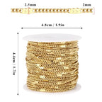 33FT 18K Gold Plated Curb Chains Bulk, 2mm Stainless Steel Flat Satellite Curb Link Chains Roll for Jewelry Making - color: Gold long embossed