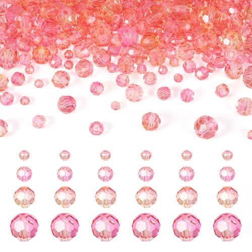4 Strands 4/6/8/10mm Transparent Glass Beads Round Faceted Crystal Glass Loose Spacer Beads for DIY Friendship Bracelet Necklace Jewelry Making Craft Supplies Home Decor, Light Coral - color: 4/6/8/10mm-Light Coral