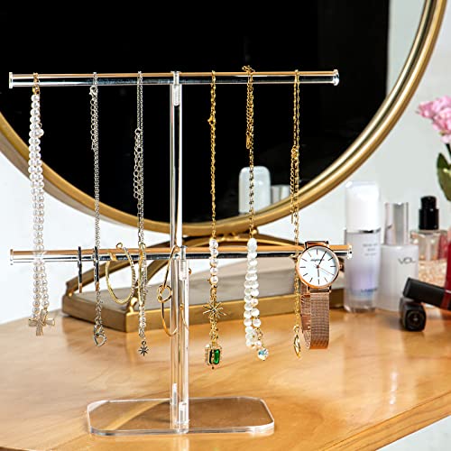 lengnoyp Premium Jewelry Stand , Solid Clear 2-Tier Acrylic Jewelry Organizer Stand & Bracelet holder Stand for Necklace Display, Ring & Watch Display - size: 2-tier