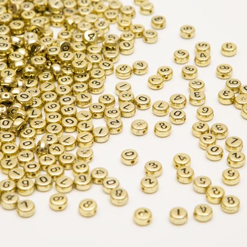 1000Pcs Acrylic Number Beads Round Number Round Beads 4x7mm Mixed Number Beads, for Jewelry Bracelets Necklaces Key Chains Making (Gold) - color: Gold