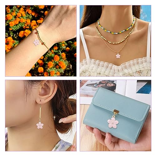 Beadthoven 100pcs Enamel Charms Cherry Blossom Daisy Flower Pendants Gold Plated Small Cute Bulk for Jewelry Making Bracelet Necklace Earrings Keychain DIY Accessories - color: 0Pink