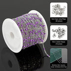 UMAOKANG 33ft Bead Chain for Jewelry Making Stainless Steel Cable Link Chain Spool Lavender Beaded Bracelet Chain with Open Jump Rings and Lobster Clasps - color: Lavender Bead-Steel