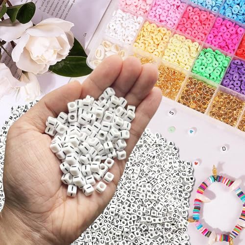 600PCS 6x6mm Square Acrylic Letter Beads I for Friendship Bracelets Jewelry Making, White Acrylic Cube Base with Black Alphabet Beads for DIY Crafts Bracelets Necklaces Key Chains Phone Lanyard - color: Letter I(Black on White)