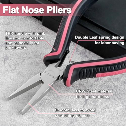5-Inch Mini Flat Nose Pliers for Jewelry Making - Smooth Jaws Duck Billed Pliers - Pink Tool for Women - style: Flat Nose Pliers