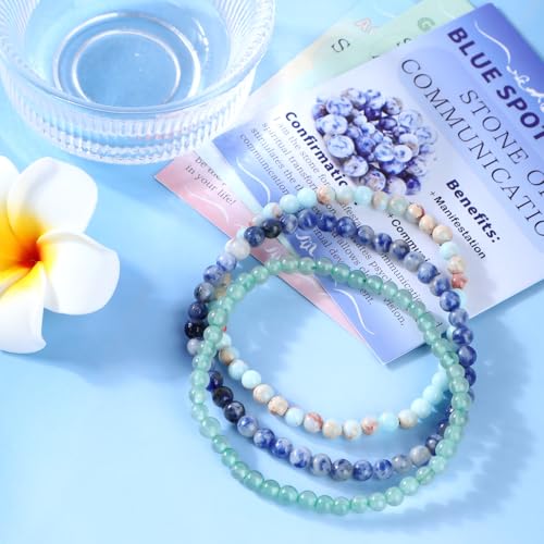 2/3-Pieces 4mm 6mm 8mm Natural Crystal Gemstone – Handmade Reiki Energy Healing Stretch Bracelets Jewelry for Yoga, Meditation, Unisex - color: 3 Pieces (AgalmatoliteJasper&BlueSpot&GreenAventurine), size: 4mm