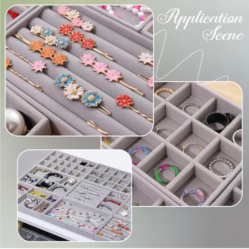 2Pcs 5 x 8.3 Inch Jewelry Drawer Inserts Velvet Jewelry Tray Gray 15 Grids Dresser Earring Drawer with Removable Divider Necklace Organizer Storage Container for Bracelet Ring Watch Display - style: Gray 15 Grids
