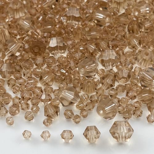 1310pcs Bicone Crystal Glass Beads 2mm 3mm 4mm 6mm 8mm Faceted Crystal Spacer Beads for Bracelets Necklace Pendants Earrings DIY Jewelry Craft Making(Champagne) - color: Champagne