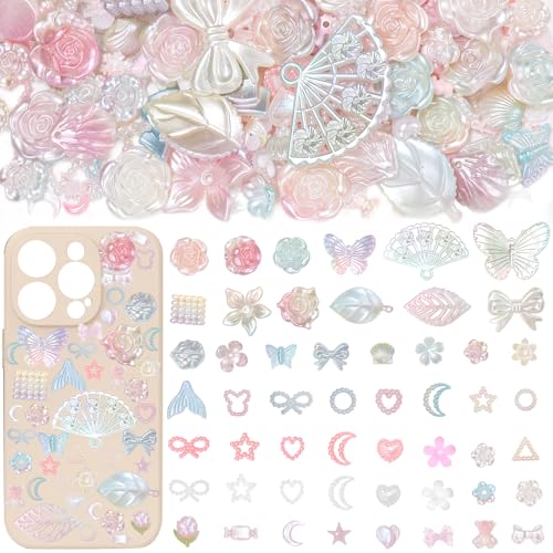 Cynailli 350 Pcs Junk Case Charms 3D Resin ABS Rose Flower Bows Butterfly Charm with Bows Moon Heart Pearls Fun Beads Flatback Resin Charms for Craft DIY-S4 - color: color-S4