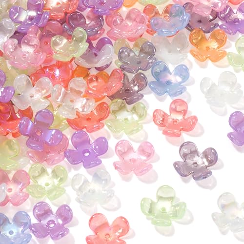 100pcs Cherry Blossom Beads, 5-Petal Acrylic Flower Beads, Mini Spacer Hair Accessories Halloween Christmas for Bracelets Earring Jewelry Making- Multicolor - color: Multicolor, A Styles