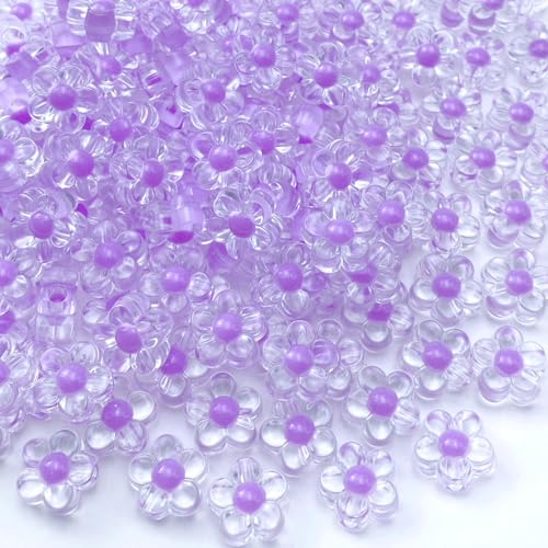 150Pcs Acrylic Flower Beads Candy Color Transparent Plastic Pastel Spacer Beads with Hole for DIY Crafts Wind Chimes Suncatcher Necklaces Bracelets Earrings Jewelry Making(Light Purple) - color: Light Purple