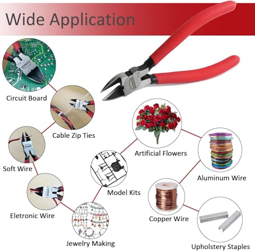 Wire Cutters 2 PACK, 6 inch Wire Cutter Set, HOUSERAN Side Cutters Flush Cut Pliers, Spring Loaded Cutting Pliers with Non-slip Red Handle, Wire Cutters Heavy Duty for Jewelry Making, Crafts, Zip Tie - color: 2 Pack