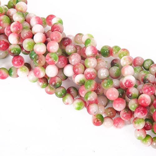 70PCS Natural 8MM Healing Gemstone, Watermelon Tourmaline Energy Stone Round Loose Beads, Semi-Precious Crystal Beads with Free Elastic String for Jewelry Making DIY - color: Watermelon Tourmaline, size: 8MM