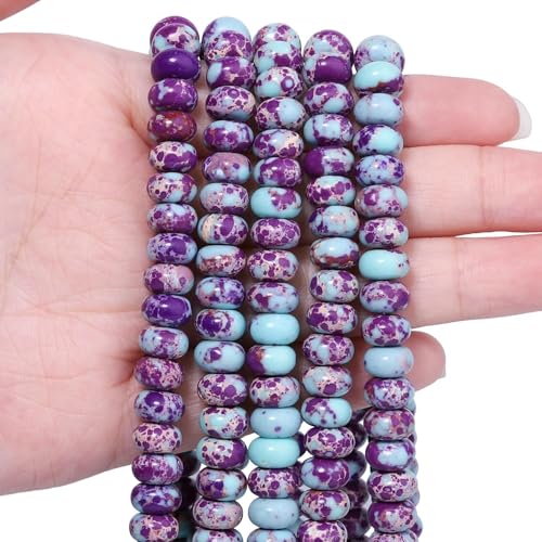 Songxi 5x8mm Natural Blue Purple Emperor Stone Rondelle Beads, 75PCS Spacer Round Loose Abacus Beads for Jewelry Making, Gemstone for Bracelet Necklace Earrings, Arts and Crafts - color: Blue Purple Emperor Stone