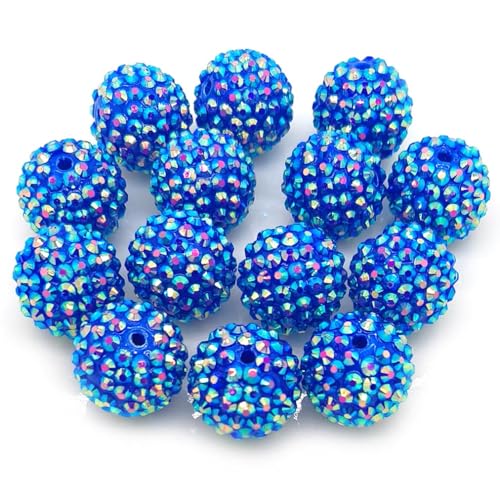 50pcs 20mm Large Size Rhinestone Disco Ball Beads Round Spacer Color Painted Charms for Jewelry Bracelet Necklace Pen Bag Chain Making Crafts Beading Supplies (20mm Blue Rhinestone) - color: 20mm blue rhinestone