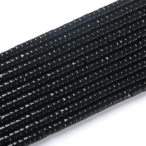 150pcs 2x4mm Natural Black Agates Stone Tube Shape Beads Loose Flat Round Cylinder Flat Spacer Green Stone Beads for Bracelet Earrings Jewelry Making - color: Black agate Stone, size: 2x4mm Tube shape