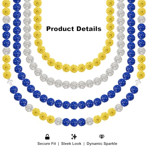 256Pcs 10mm Rhinestone Beads Kit 3 Colors, Round Sparkle Disco Ball Rhinestone Beads Set with Cross Charms and Accessories for DIY Baseball Necklaces Bracelets Earrings Jewelry Making - color: White, Deep Blue & Yellow