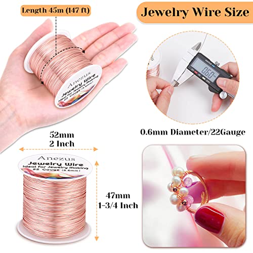 22 Gauge Jewelry Wire, Anezus Rose Gold Craft Wire Tarnish Resistant Copper Beading Wire for Jewelry Making Supplies and Crafting (Rose Gold, 49 Yards/45 Meters) - color: Rose Gold