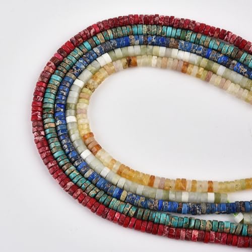 190pcs 4x2mm Red Natural Sea Sediment Imperial Jasper Heishi Disc Rondelle Spacer Stone Semi Precious Gemstone Loose Beads for Jewelry Making 15 Inch - color: Red Imperial, size: 4x2mm