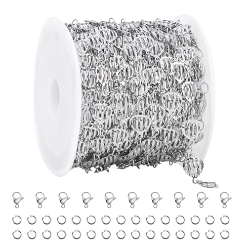 YOUBEIYEE 13 Feet Stainless Steel Silver Chain for Jewelry Making Hollow Heart Link Chain for Women Necklace DIY Chains Bulk - color: Heart Silver