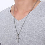 Cross Necklace for Men Silver Premium Alloy Solid Color Cross Pendant Necklace for Men Women Teens - color: Silver-20inch