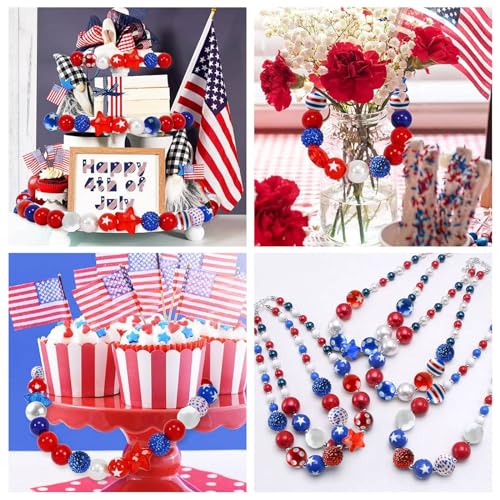 DanLingJewelry 50Pcs Random 20mm Acrylic Round Beads Independence Day Acrylic Beads Red White Blue Spacer Beads for Crafts Jewelry Making - color: 50pcs - Independence Day