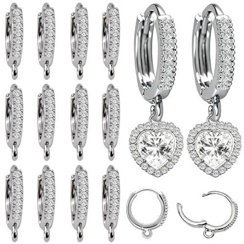 stino 16Pcs Cubic Zirconia Huggie Earring Hooks for Jewelry Making, Brass Earring Hoops Clasps, Leverback Findings & Supplies (White Gold Plated) - color: White Gold Plated