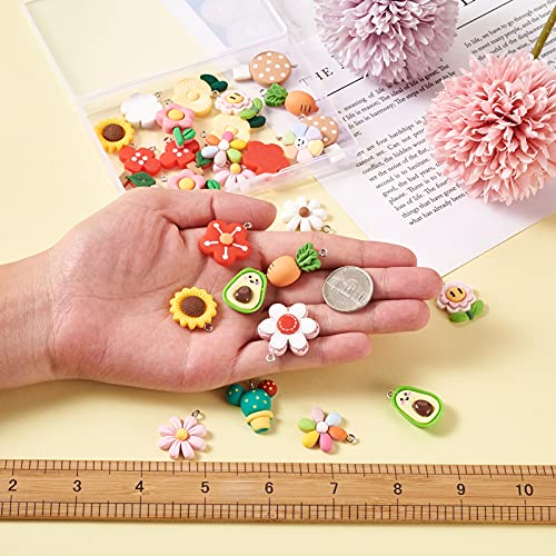 Cheriswelry Cup Cake Resin Pendants Lovely Food Sweet Dessert Dangle Charms Links Hanging Ornament with Metal Loop Fruit Pendants for Key Chains Bracelet Necklace Jewelry Making - color: Mixed Color-Flower*3