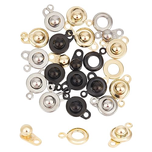 UNICRAFTALE 18 Sets 3 Colors Snap Clasps Stainless Steel Snap Button Press Stud Cap Socket Snap Clasps Jewelry Connector for Bracelet Jewelry Making 15~15.5mm - color: 3 Colors