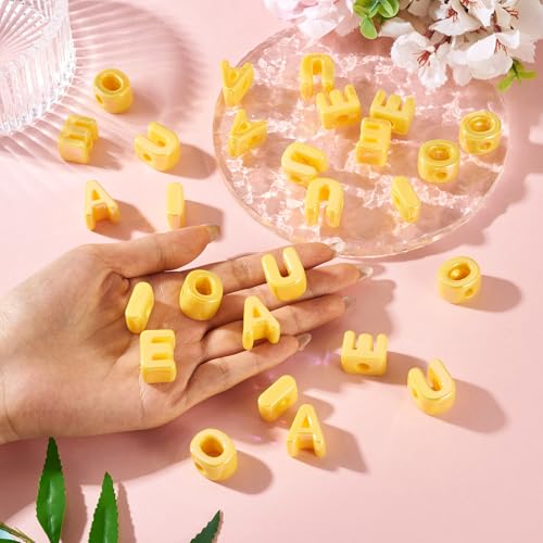 Cheriswelry 50Pcs Acrylic Letter Beads Large Hole European Bracelet Bead Vowel Alphabet Loose Spacer Beads 20.5x8mm for DIY Necklace Keychain Lanyard Making Hole:6mm