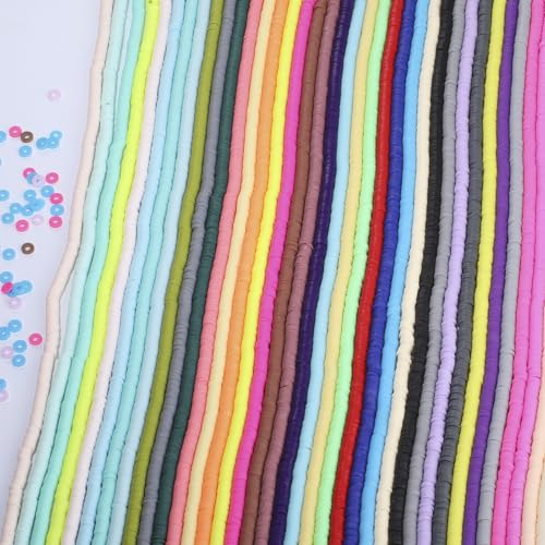 19000pcs 50 Strands Clay Bead Bracelet Kit, 6mm Flat Round Polymer Clay Beads Spacer Heishi Beads for Jewelry Making Earring Necklace - color: 50 Strands Colorful