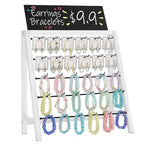 Poyilooo Jewelry Display Stand for Vendors, 30 Hooks Wood Earring Display with Advertising Board, Large Capacity Earring Display Stands Rack for Earring Cards - color: Weathered White