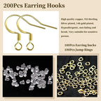 200 PCS 14K Gold Tone and Silver Earring Hooks 925 Sterling Silver Plated Hypoallergenic Ear Wires Fish Hooks with 100 PCS Clear Silicone Earring Backs and 100PCS Jump Rings for DIY Jewelry Making - color: 14K Gold and Silver