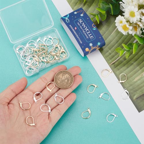 SUNNYCLUE 1 Box 60Pcs Real 18k Gold Plated & 925 Sterling Silver Plated Leverback Earring Findings Lever Back Hooks Frech Leverback Earwires Leverback Earring Hooks for Jewelry Making Accessories DIY - color: 1 Box 60pcs Real 18k Gold Plated & 925 Sterlin