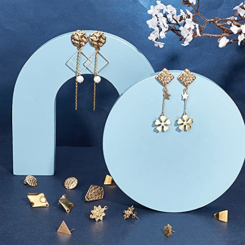 SUNNYCLUE 1 Box 10 Pairs Gold Earring Studs Stainless Steel Ear Studs Flat Round Flower Earring Triangle Oval Square Leaf Rhombus Shape for Man Women Styling Findings Jewelry Gifts - color: 10 Pairs Mixed Style Shiny Stud Earring Accessories