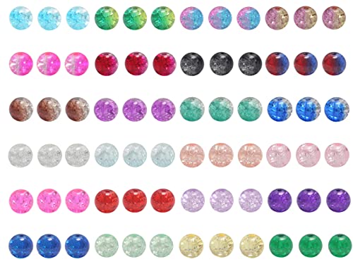 720PCS 8mm Crackle Glass Round Bulk, Bracelet Space Loose Smooth Beads for Jewelry Making Earring, Necklaces, and DIY Crafts,Keychains, Lanyards & Adult Crafting - size: 8mm Crackle Mixed