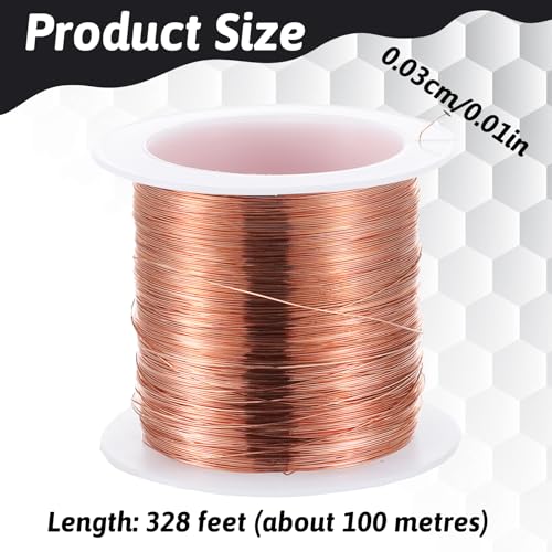 28 Gauge Bare Copper Wire 328 Feet Jewelry Wire 0.3mm Pure Copper Jewelry Beading Wires Soft Metal Plant Stem Tie for DIY Crafts Gardening Bonsai (Copper Tone)