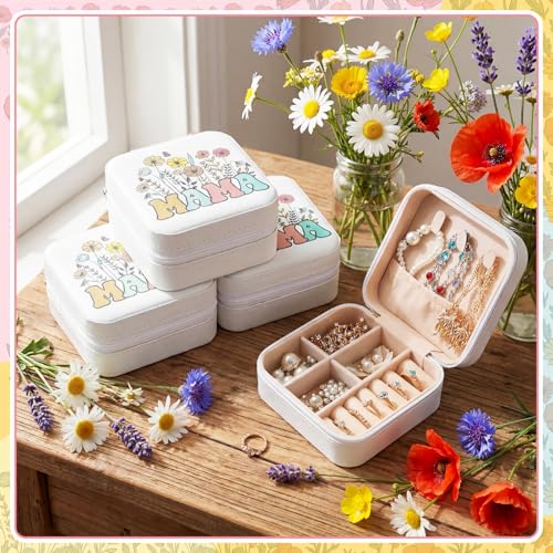 Kacctyen 12 Pcs Mini Mama Wildflowers Travel Jewelry Case Bulk Mother's Day Church Gifts for Mom Women Mama Gifts for Secretary Leather Travel Jewelry Case - color: multicolor