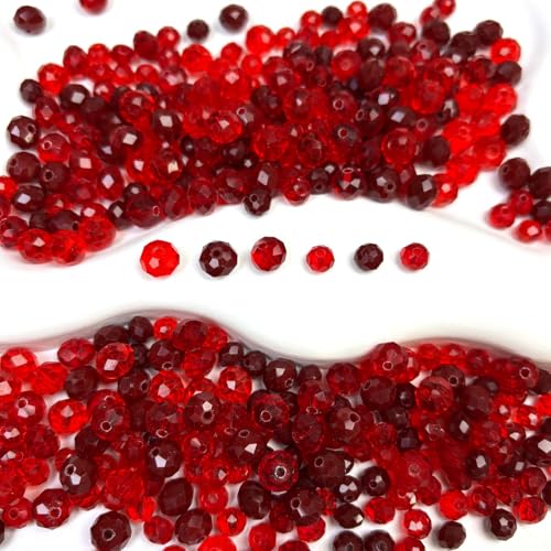 430PCS Glass Beads for Jewelry Making, 6/8 mm Red Color Crystal Bulk Beads for DIY Bracelet Necklace Earring Craft, 3 Colors Assorted Glass Loose Bead - color: red