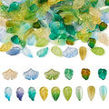 Beadthoven 150Pcs Leaf Beads 15 Styles Baking Paint Glass Pendants Transparent Green Leaf Beads Caps with Hole for Bracelet Earring Necklace Crafts Jewelry Making DIY Accessories - color: Leaf-15 Styles