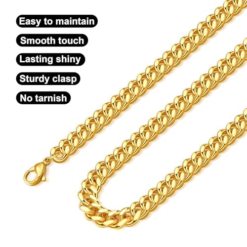 Monily Stainless Steel Mens Cuban Link Chain Silver 18K Gold Chain for Men Hip Hop Mens Jewelry - color: c. 8mm width-gold-plated, size: 36 Inches