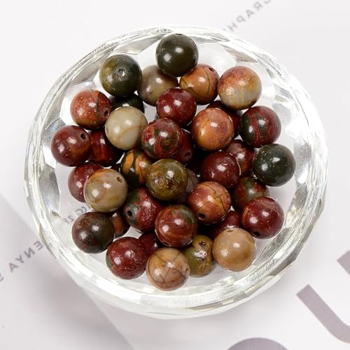 100pcs Natural Stone Beads 8mm Picasso Jasper Round Genuine Real Stone Beading Loose Gemstone Hole Size 1mm DIY Charm Smooth Beads for Bracelets Necklaces Earrings Jewelry Making Crafts - color: Picasso Jasper