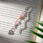 Vintage Metal Heart Pendant Bookmark with Natural Crystal Bead Chain–Elegant Bookmarks for Women,Men,Book Lovers,Teachers and Students(Rose Quartz) - style: Heart
