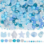 SUNNYCLUE 1 Box About 295pcs Summer Beading Kit Glass Turtle Bead Light Sky Blue Clear Hawaii Beach Ocean Animal Life Fish Starfish Turtle Seashell Spacers for Jewelry Making Beading Kits Adulting - style: Ocean 3