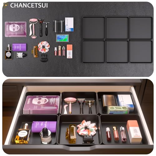CHANCETSUI Black Stackable Vanity Organizer Trays: Thick Makeup Holder for Countertop, Shallow Drawers