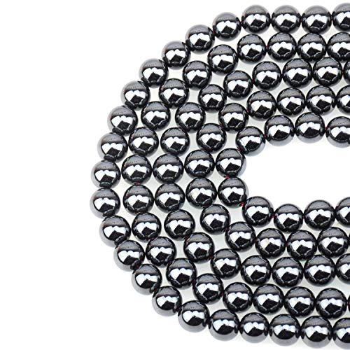 LPBeads 100PCS 8mm Natural Hematite Beads Gemstone Round Loose Beads for Jewelry Making with Crystal Stretch Cord - color: Hematite