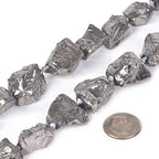 Silver Coated Clear Quartz Crystal Nugget Raw Graduated Beads Strand 2mm Hole Drilled - color: Silver Coated Clear Quartz